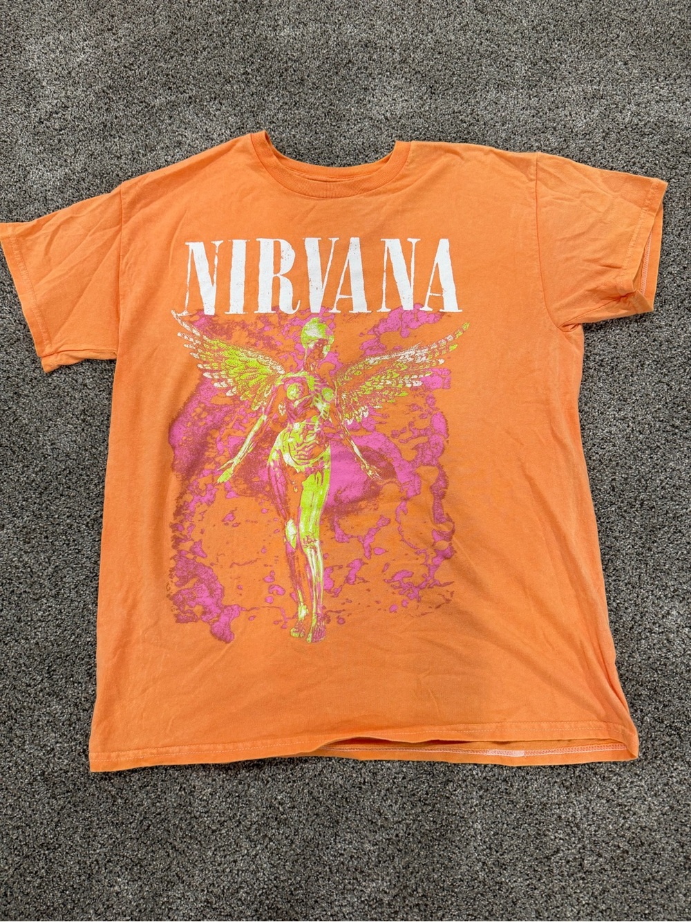 NIRVANA Orange Short-Sleeve Tee with Neon Graphic